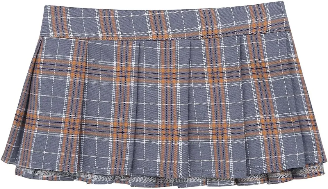 Women Plaid Mini Pleated Skirts Elastic Waist Lingerie Miniskirts Fancy Crossdress Clubwear