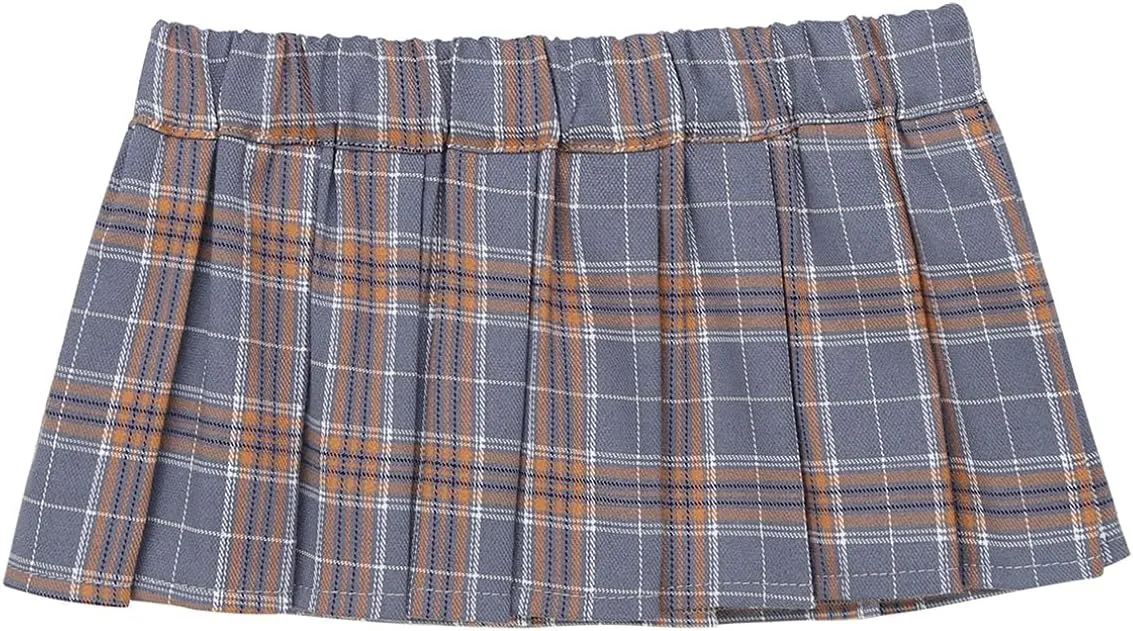 Women Plaid Mini Pleated Skirts Elastic Waist Lingerie Miniskirts Fancy Crossdress Clubwear