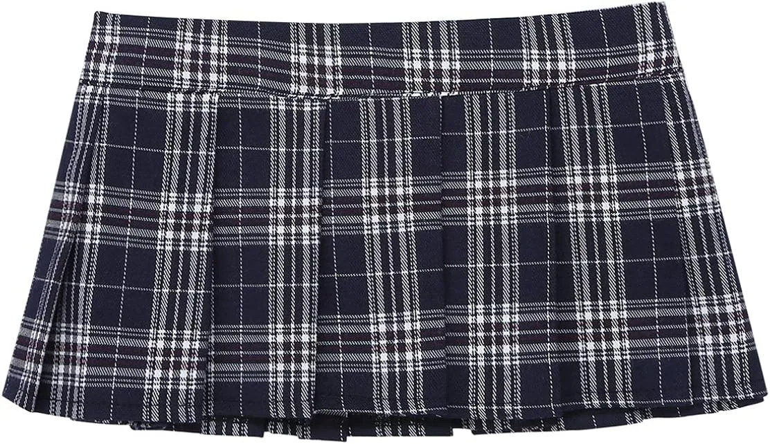 Women Plaid Mini Pleated Skirts Elastic Waist Lingerie Miniskirts Fancy Crossdress Clubwear