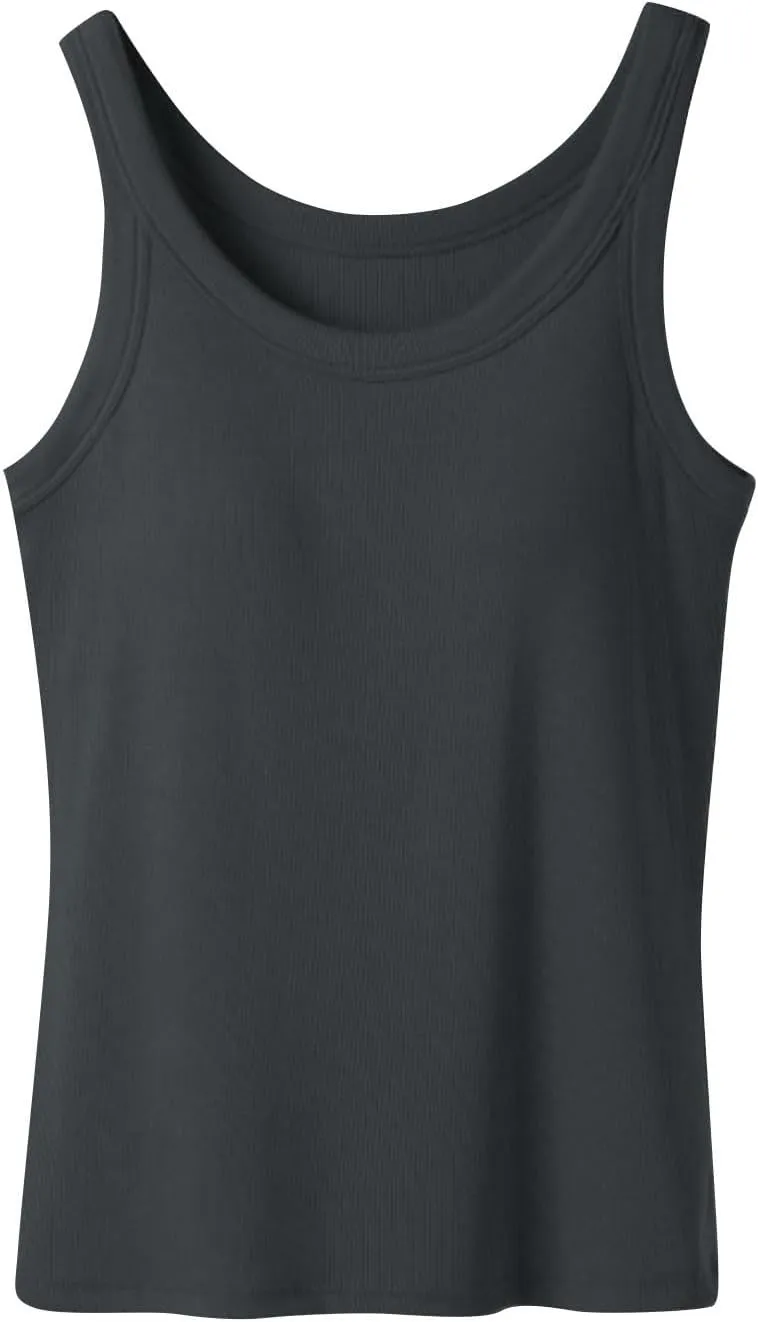 Women Ribbed Cotton Tank Tops Summer Bin in Bra Sleeveless Scoop Neck Undershirts Comfy Yoga Workout Crop Top Pjs