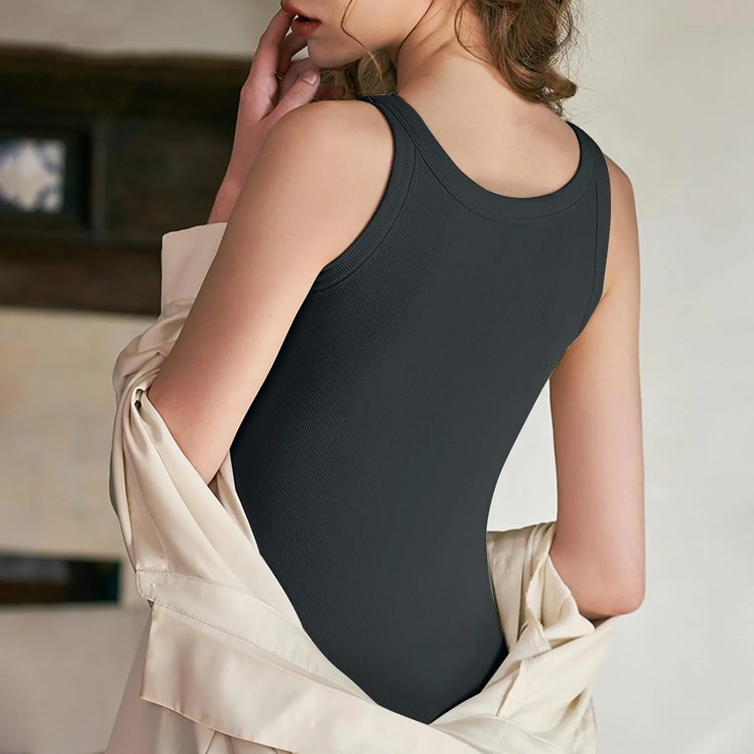 Women Ribbed Cotton Tank Tops Summer Bin in Bra Sleeveless Scoop Neck Undershirts Comfy Yoga Workout Crop Top Pjs