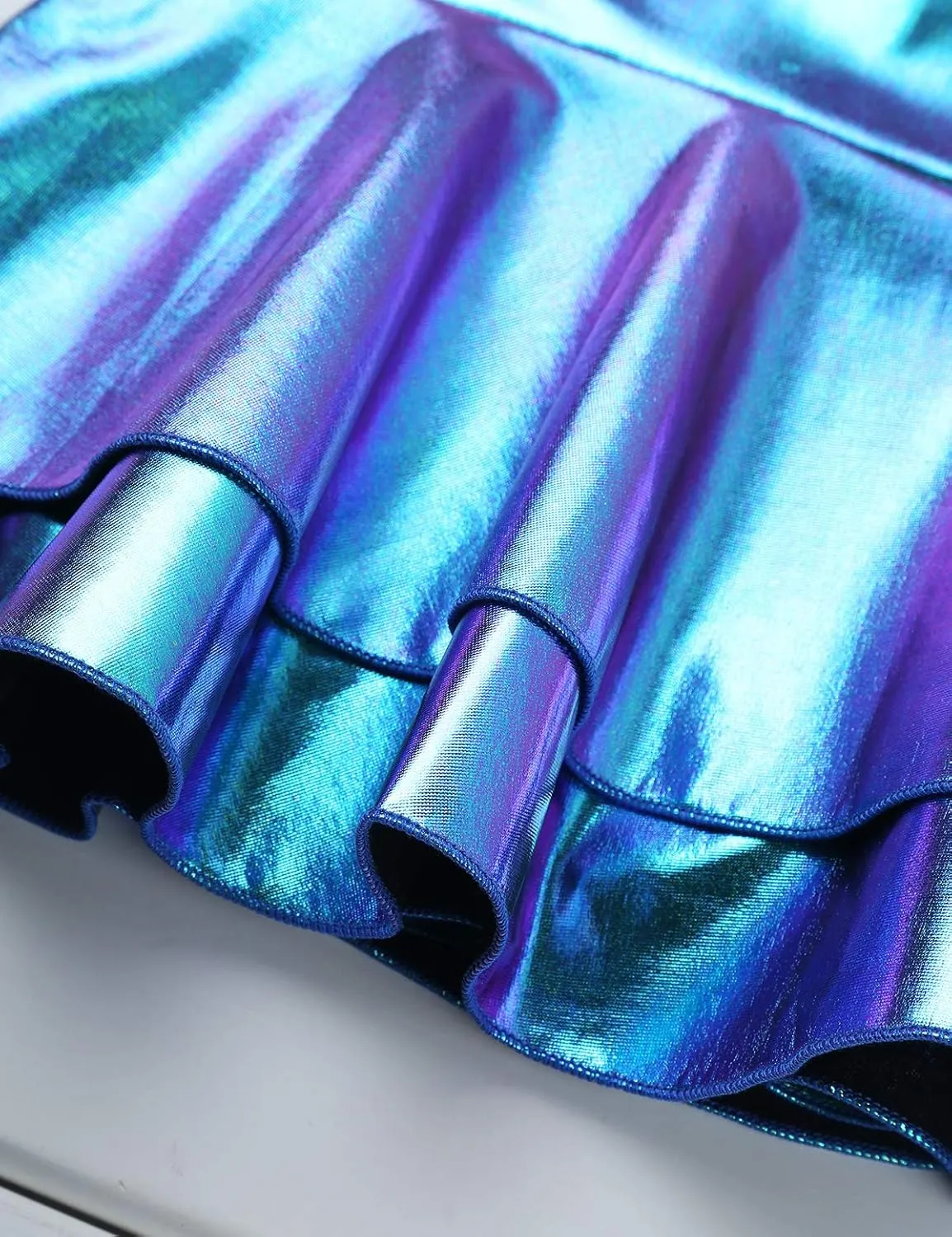 Women Sexy Metallic Pleated Double Layered Ruffle Mini Skirt Show Raves Festivals Costumes