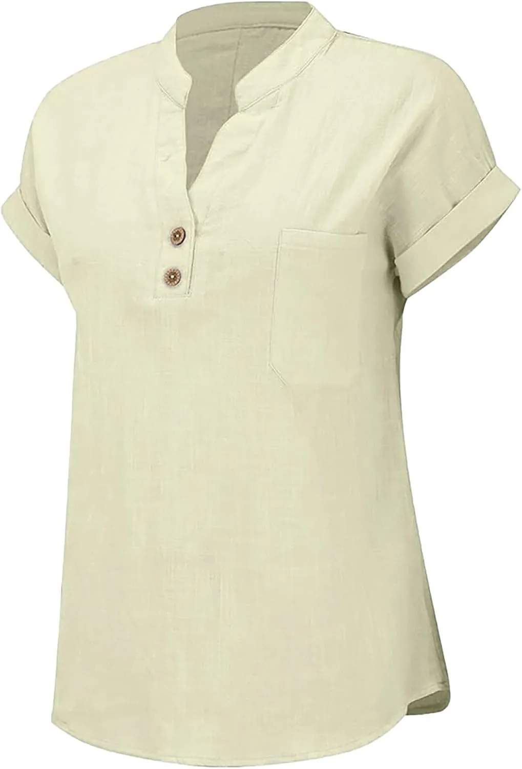 Women Short Sleeve Cotton Linen Shirt Casual V-Neck Oversized T-Shirt Floral Loose Fit Summer Tshirt