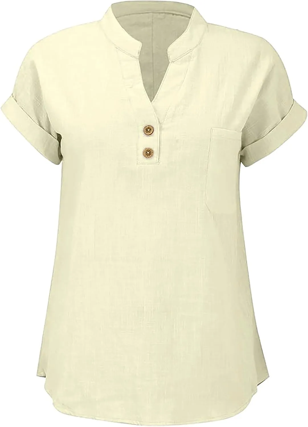 Women Short Sleeve Cotton Linen Shirt Casual V-Neck Oversized T-Shirt Floral Loose Fit Summer Tshirt