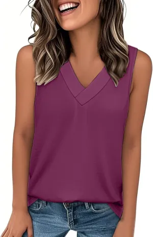 Women Tank Tops 2025 Flowy Basic T Shirt Dressy Sleeveless V Neck Summer Loose Fit Tank Top Tees