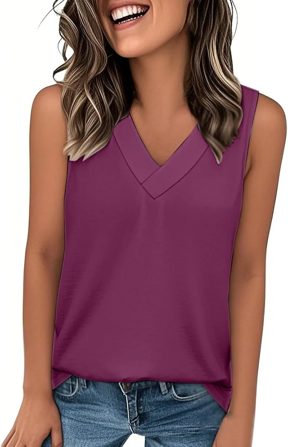 Women Tank Tops 2025 Flowy Basic T Shirt Dressy Sleeveless V Neck Summer Loose Fit Tank Top Tees