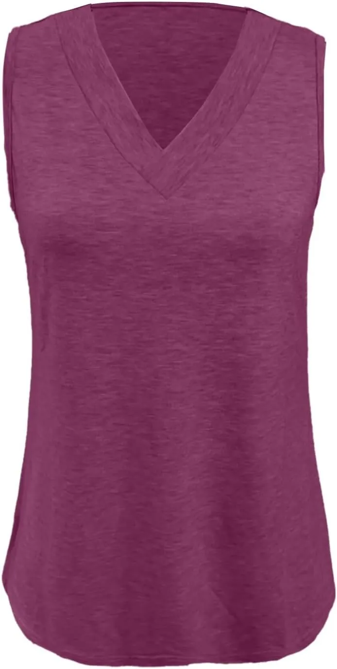 Women Tank Tops 2025 Flowy Basic T Shirt Dressy Sleeveless V Neck Summer Loose Fit Tank Top Tees