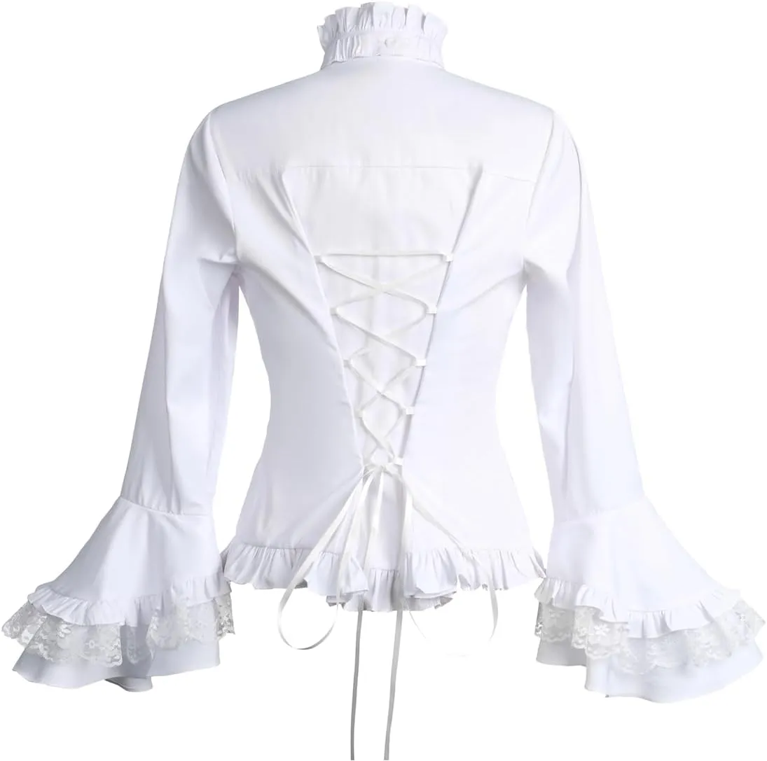 Women Victorian Blouse Vintage Gothic Lolita Shirt Pirate Long Sleeve Lace Ruffles Renaissance Medieval Shirts