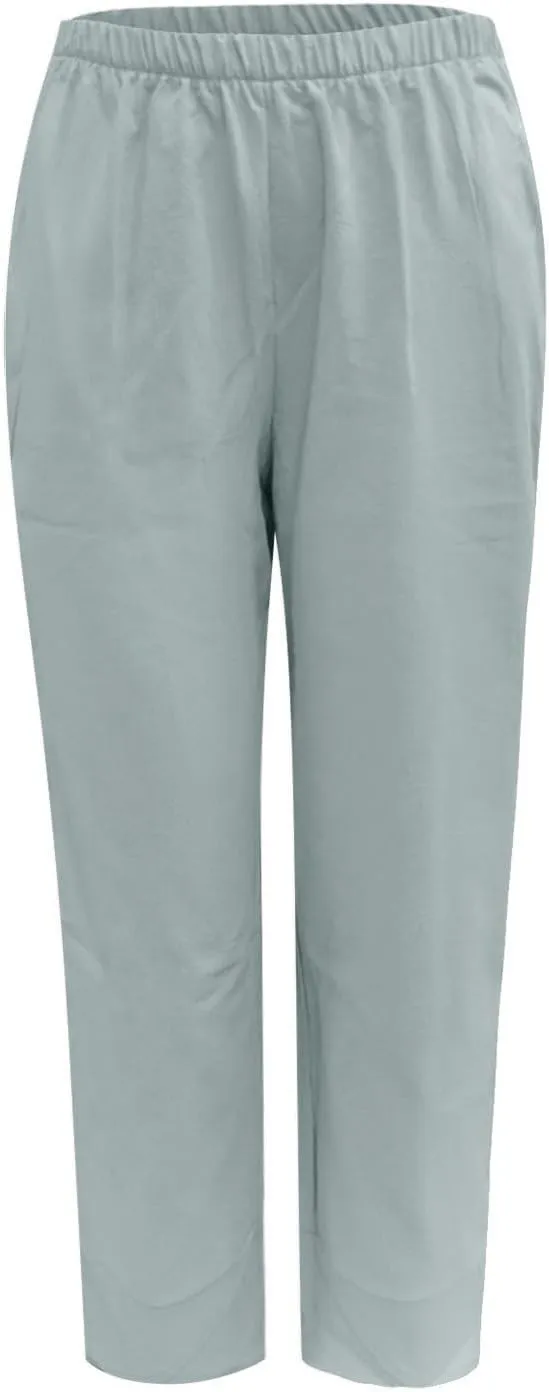 Women Wide Leg Linen Pants Dressy Casual Elastic High Waist Palazzo Pant Comfy Solid Trousers with Pocket