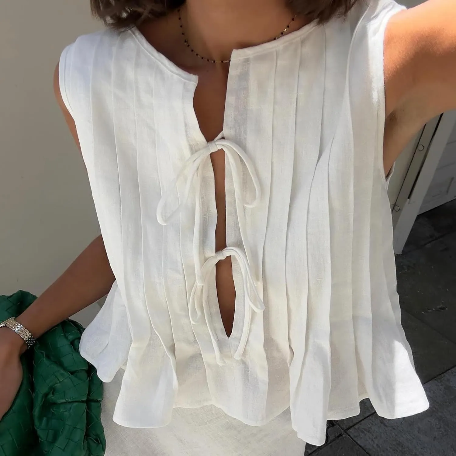 Women Y2K Babydoll Ruffle Tank Top Linen Front Button Pleated Peplum Vest Flowy Coquette Cropped Shirt Cute Blouse Summer