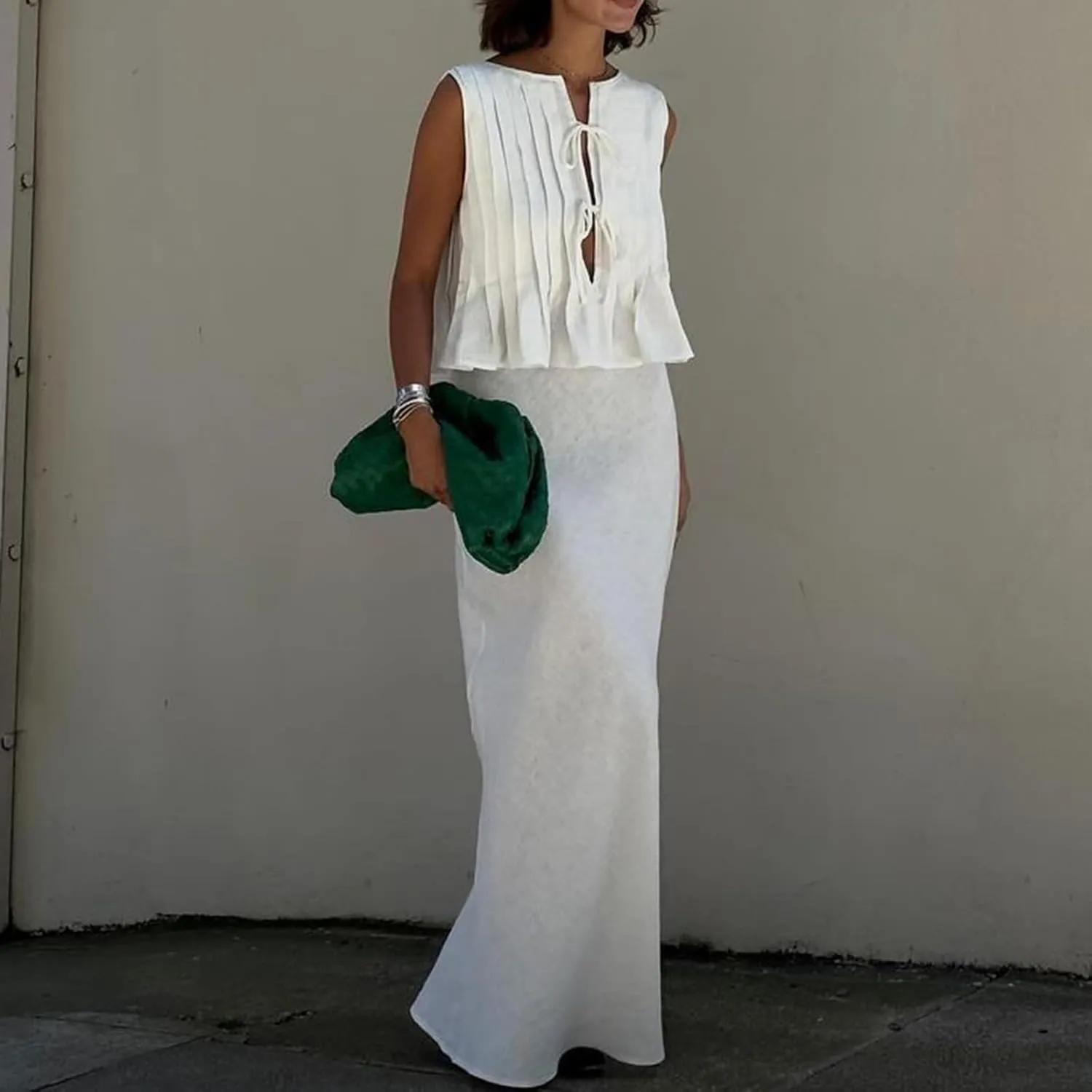 Women Y2K Babydoll Ruffle Tank Top Linen Front Button Pleated Peplum Vest Flowy Coquette Cropped Shirt Cute Blouse Summer