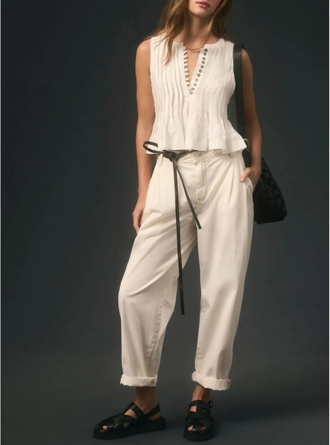 Women Y2K Babydoll Ruffle Tank Top Linen Front Button Pleated Peplum Vest Flowy Coquette Cropped Shirt Cute Blouse Summer