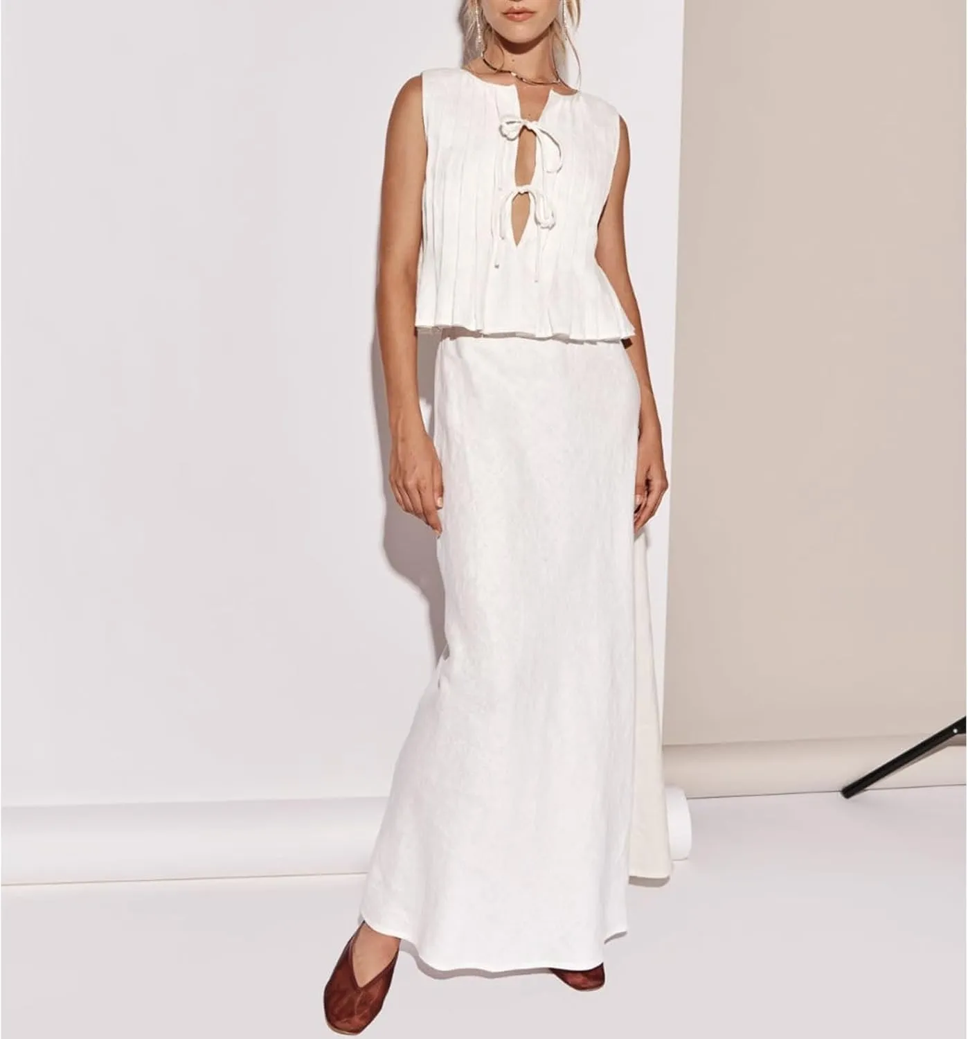 Women Y2K Babydoll Ruffle Tank Top Linen Front Button Pleated Peplum Vest Flowy Coquette Cropped Shirt Cute Blouse Summer