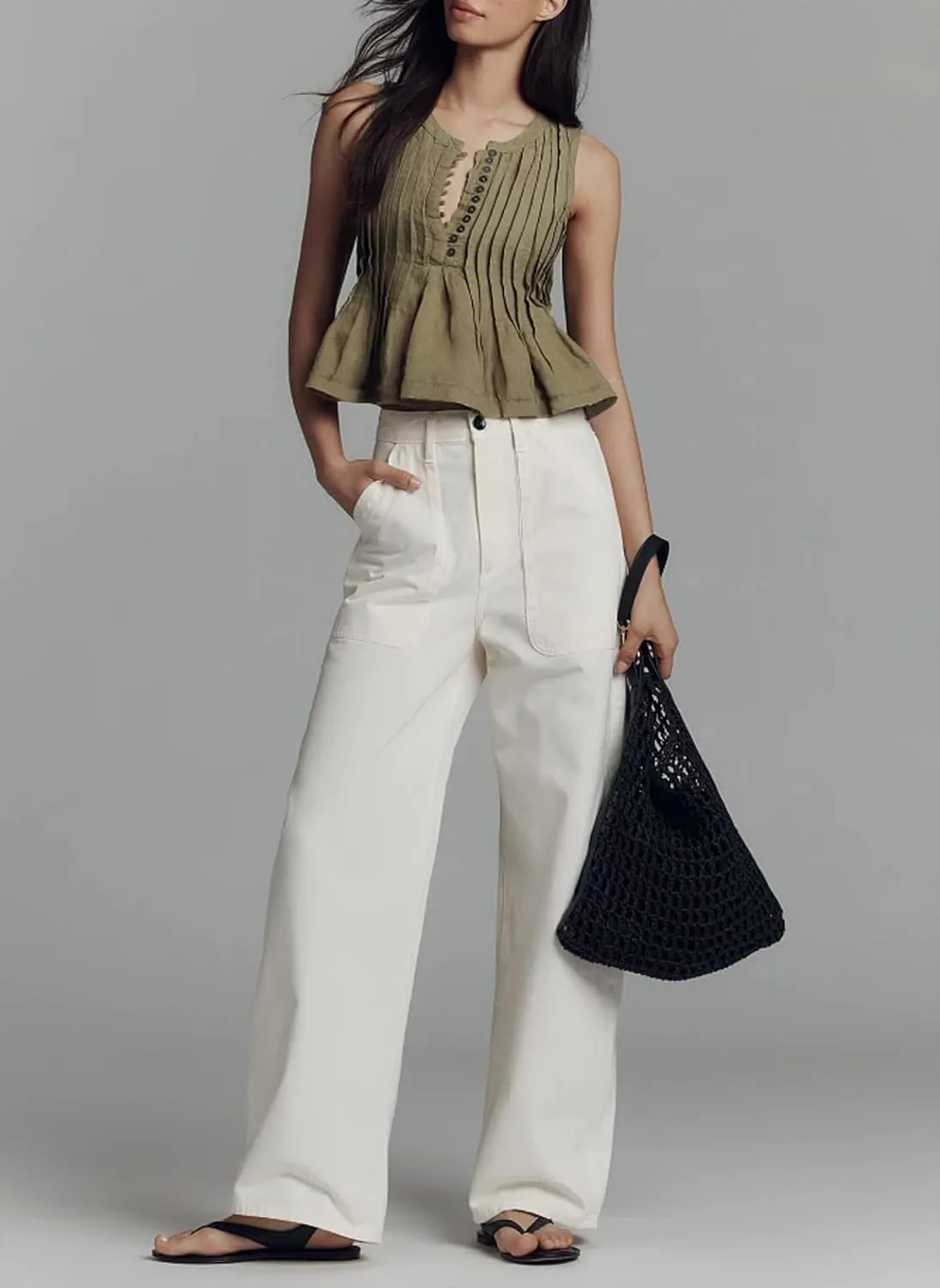 Women Y2K Babydoll Ruffle Tank Top Linen Front Button Pleated Peplum Vest Flowy Coquette Cropped Shirt Cute Blouse Summer