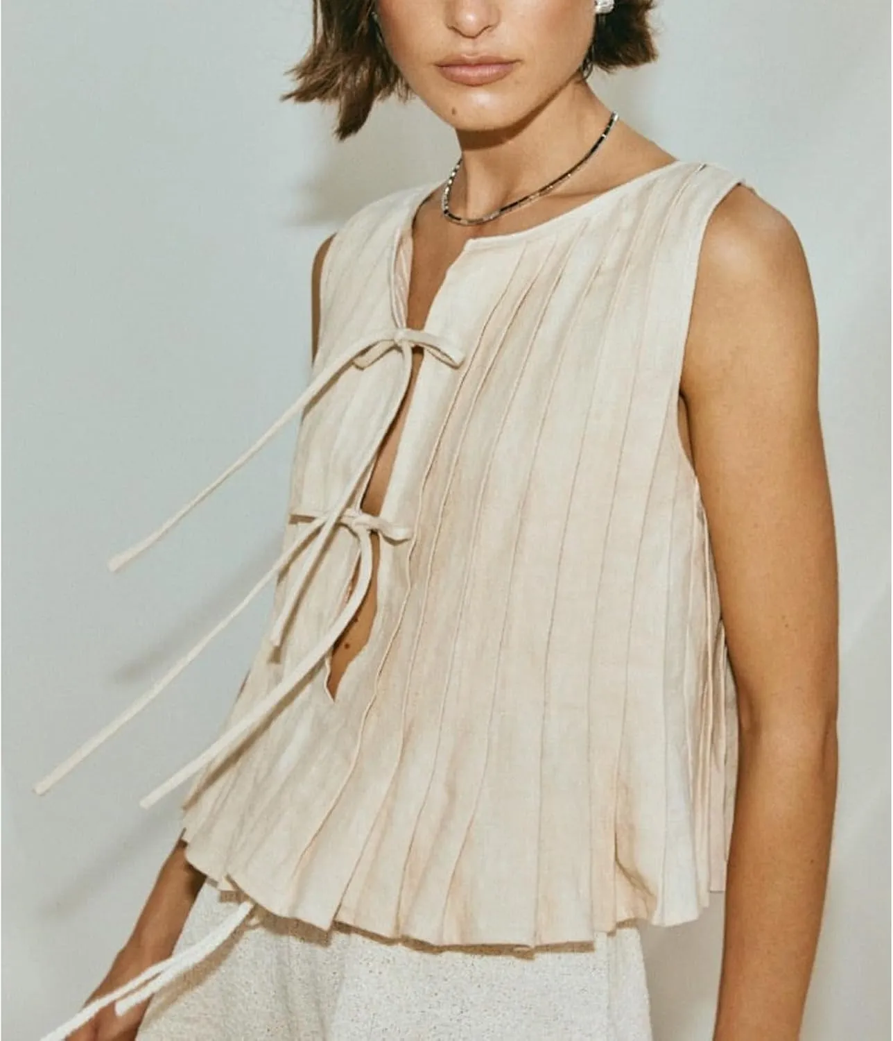 Women Y2K Babydoll Ruffle Tank Top Linen Front Button Pleated Peplum Vest Flowy Coquette Cropped Shirt Cute Blouse Summer