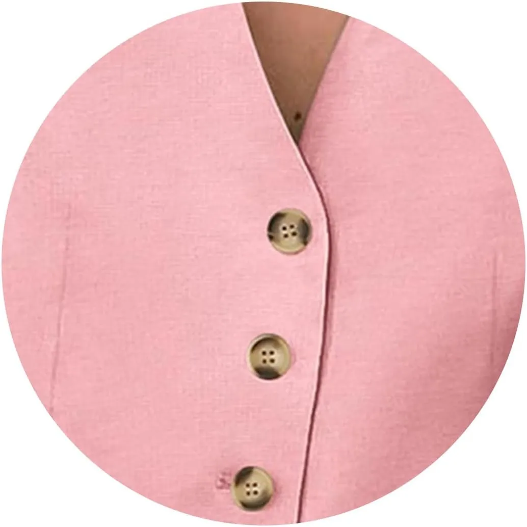 Women's Blazer 2 Piece Outfits Sleeveless V Neck Suit Vest Tops High Waist Shorts Business Work Matching Set Outfit
