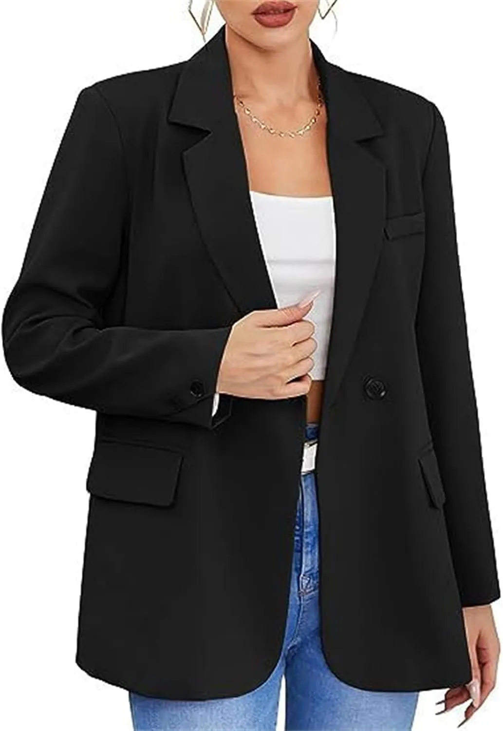 Womens Blazers Dressy Casual Business Jacket Open Front Notch Collar Blazer Long Sleeve Work Office Suit Jacket
