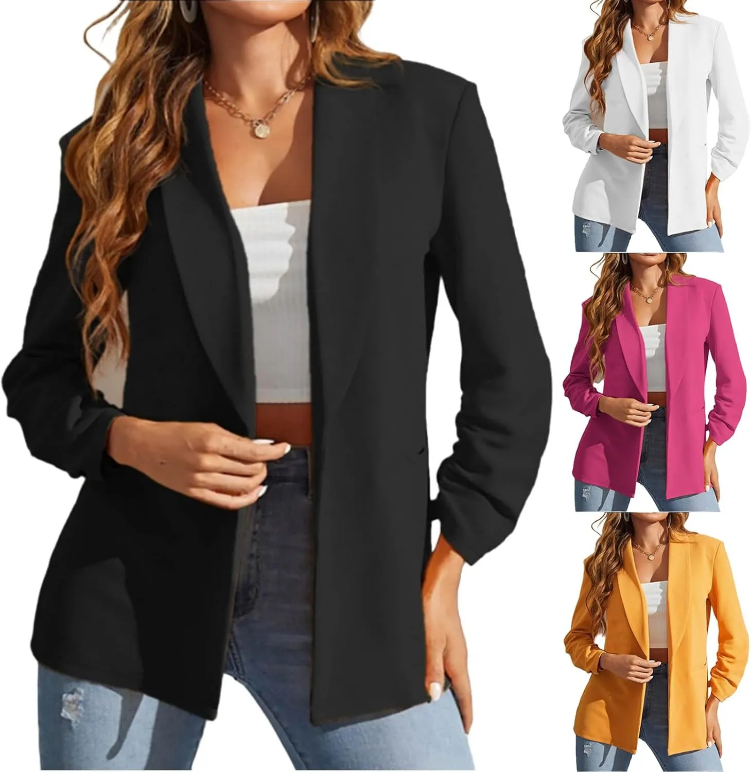 Womens Blazers for Work Casual Work Office Blazer Lightweight Business Suit Jacket Long Sleeve Open Front Cardigan
