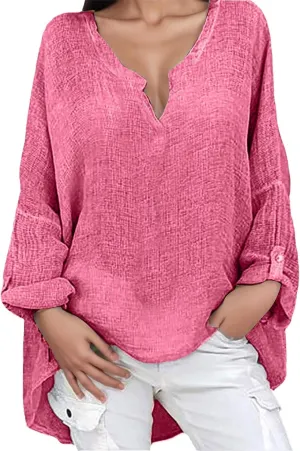 Women's Bohemian Boho Linen Short Sleeve T Shirt Summer Basic Casual Oversized Blouses Crewneck Loose Tshirts