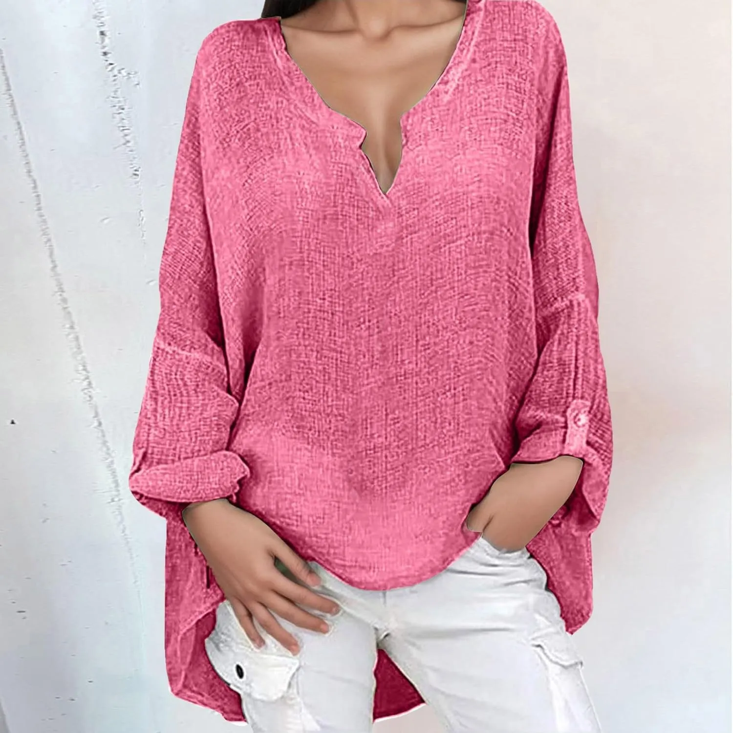 Women's Bohemian Boho Linen Short Sleeve T Shirt Summer Basic Casual Oversized Blouses Crewneck Loose Tshirts