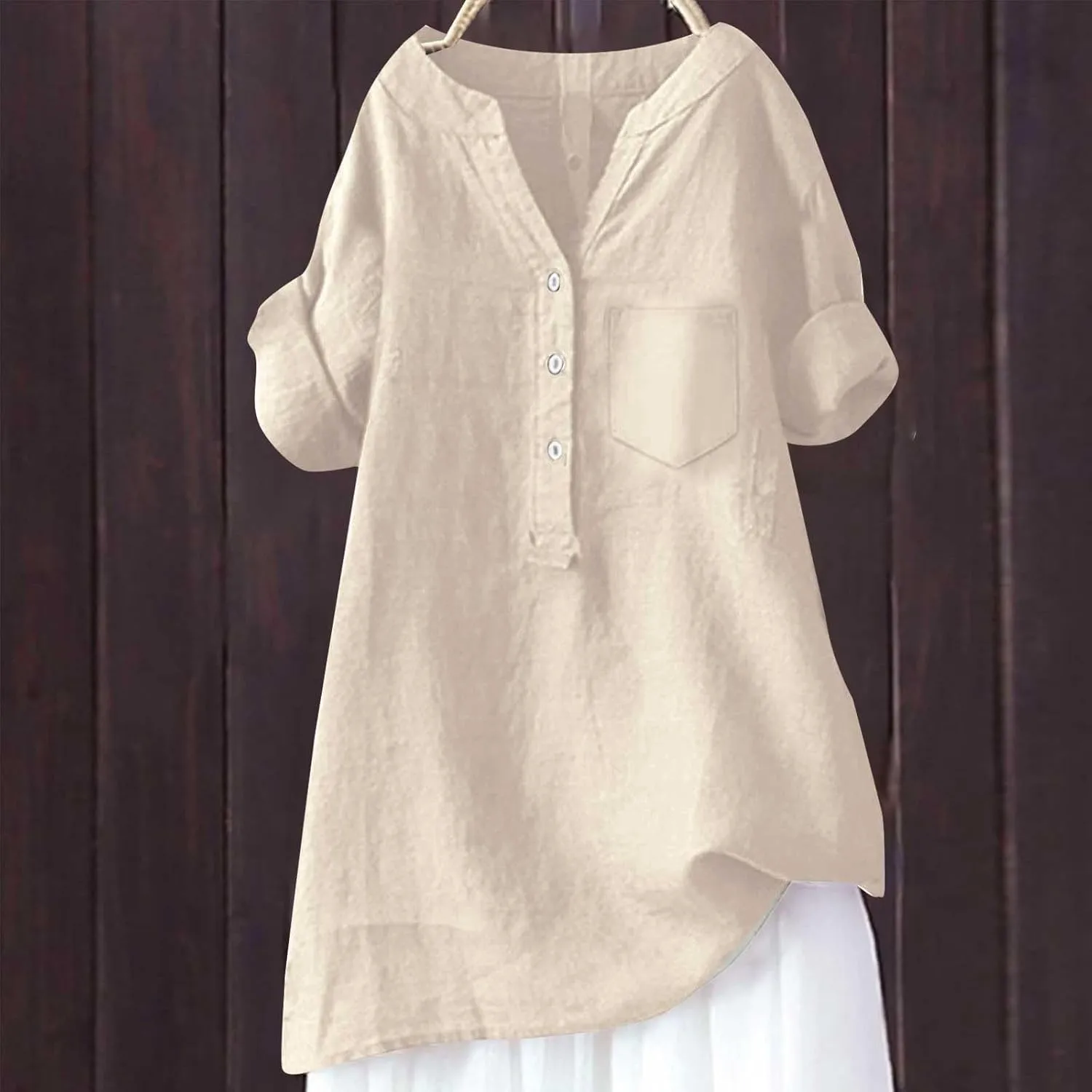 Women's Bohemian Boho Linen Short Sleeve T Shirt Summer Basic Casual Oversized Blouses Crewneck Loose Tshirts
