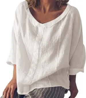 Womens Boho Linen Short Sleeve T Shirts Summer 2024 Fashion Casual Oversized Tunics Round Neck Loose Tshirts