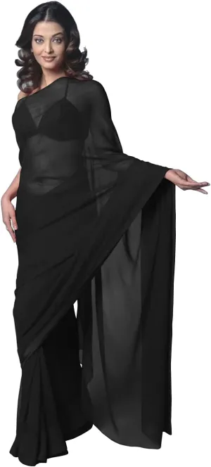 Women's Bollywood Chiffon Plain Sari Festival Uniform Saree Wrap Fabric Unstitched Blouse Piece Party Wear