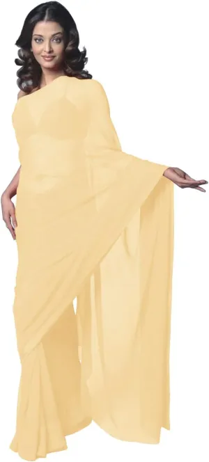 Women's Bollywood Chiffon Plain Sari Festival Uniform Saree Wrap Fabric Unstitched Blouse Piece Party Wear