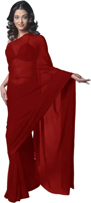 Women's Bollywood Chiffon Plain Sari Festival Uniform Saree Wrap Fabric Unstitched Blouse Piece Party Wear