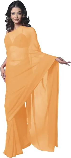 Women's Bollywood Chiffon Plain Sari Festival Uniform Saree Wrap Fabric Unstitched Blouse Piece Party Wear