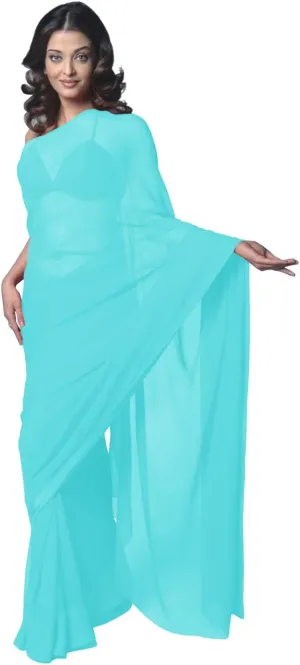 Women's Bollywood Chiffon Plain Sari Festival Uniform Saree Wrap Fabric Unstitched Blouse Piece Party Wear