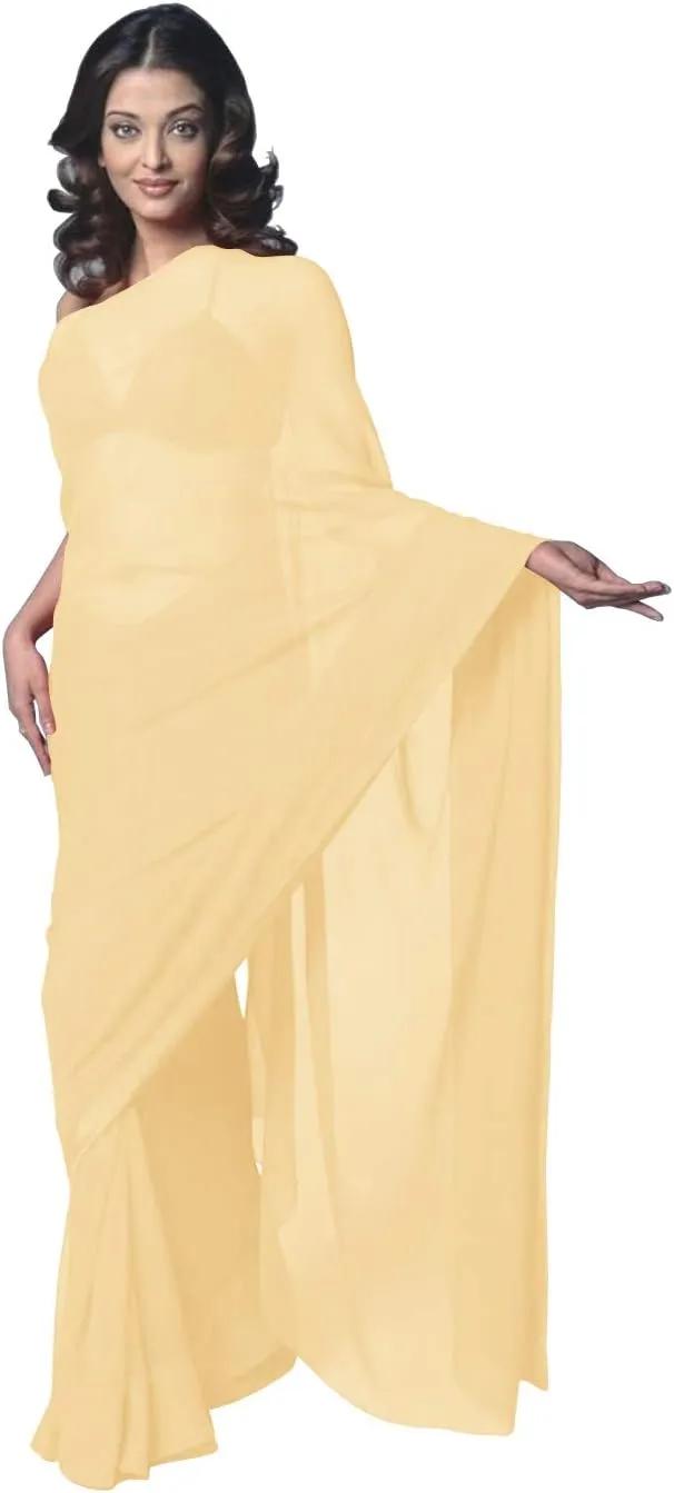 Women's Bollywood Chiffon Plain Sari Festival Uniform Saree Wrap Fabric Unstitched Blouse Piece Party Wear
