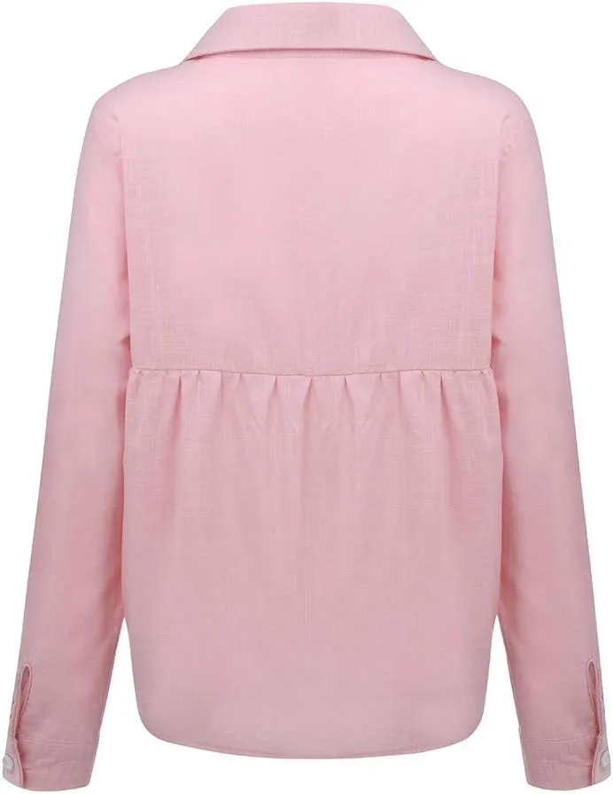 Women's Button Down Shirts Plain Long Sleeve Cotton Linen Summer Casual Business Blouse Top Loose Fit T Shirts