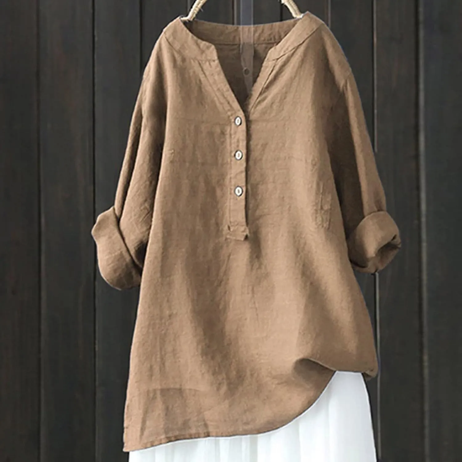 Womens Button Up Shirt Plain Short Sleeve Cotton Linen Summer Casual Trendy Blouses Top Loose Fit Tee Shirt