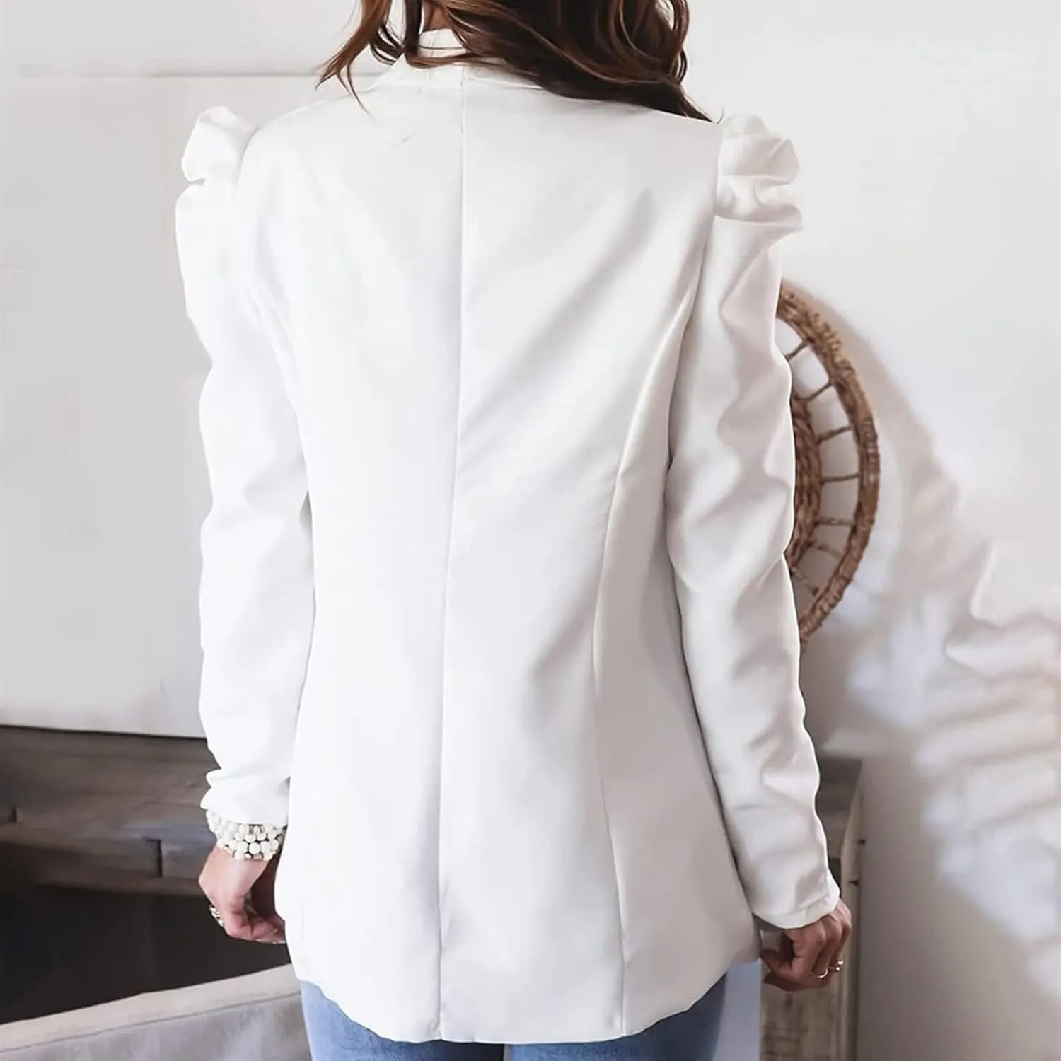 Womens Casual Blazers Puff Sleeve Suit Jacket Open Front Cardigan Jacket Work Office Blazer Business Outfits Tops