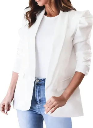 Womens Casual Blazers Puff Sleeve Suit Jacket Open Front Cardigan Jacket Work Office Blazer Business Outfits Tops