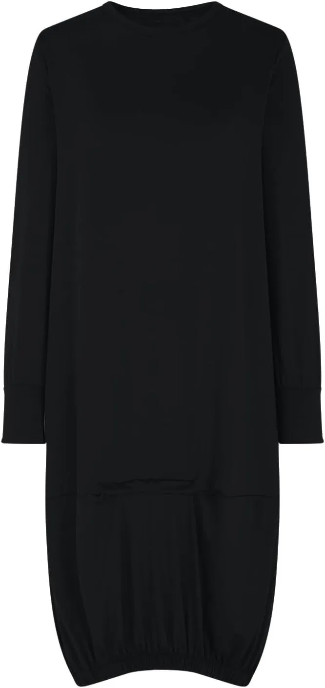Women's Casual Solid Color Simple Dresses Long Sleeve Scoop Neck T-Shirt Dress Loose Elastic Hem Shift Midi Dresses