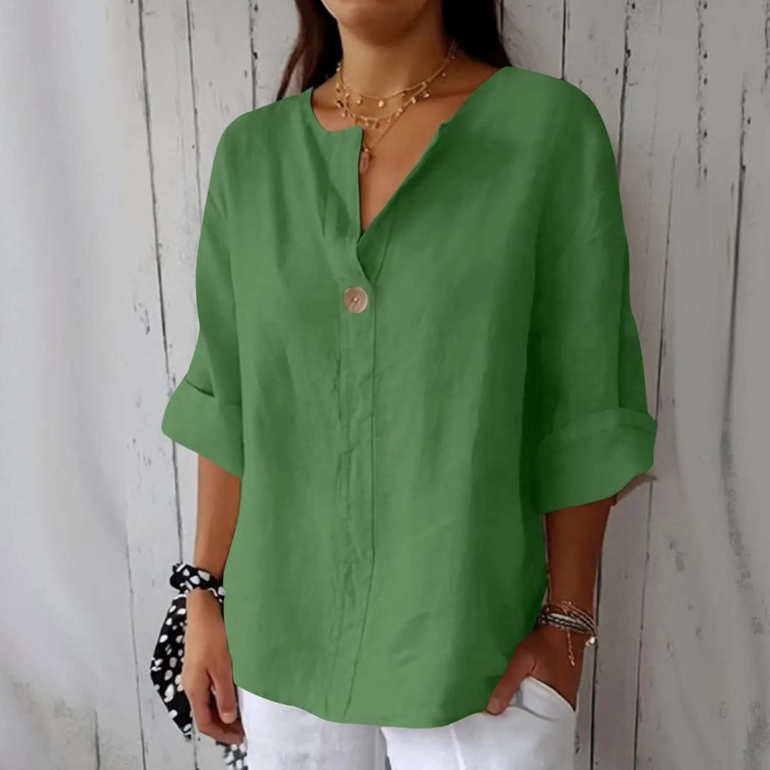 Womens Cotton Linen Tops Summer Short Sleeve V Neck T Shirts Lightweight Breathable Soft Tees Beach Vacation Shirt