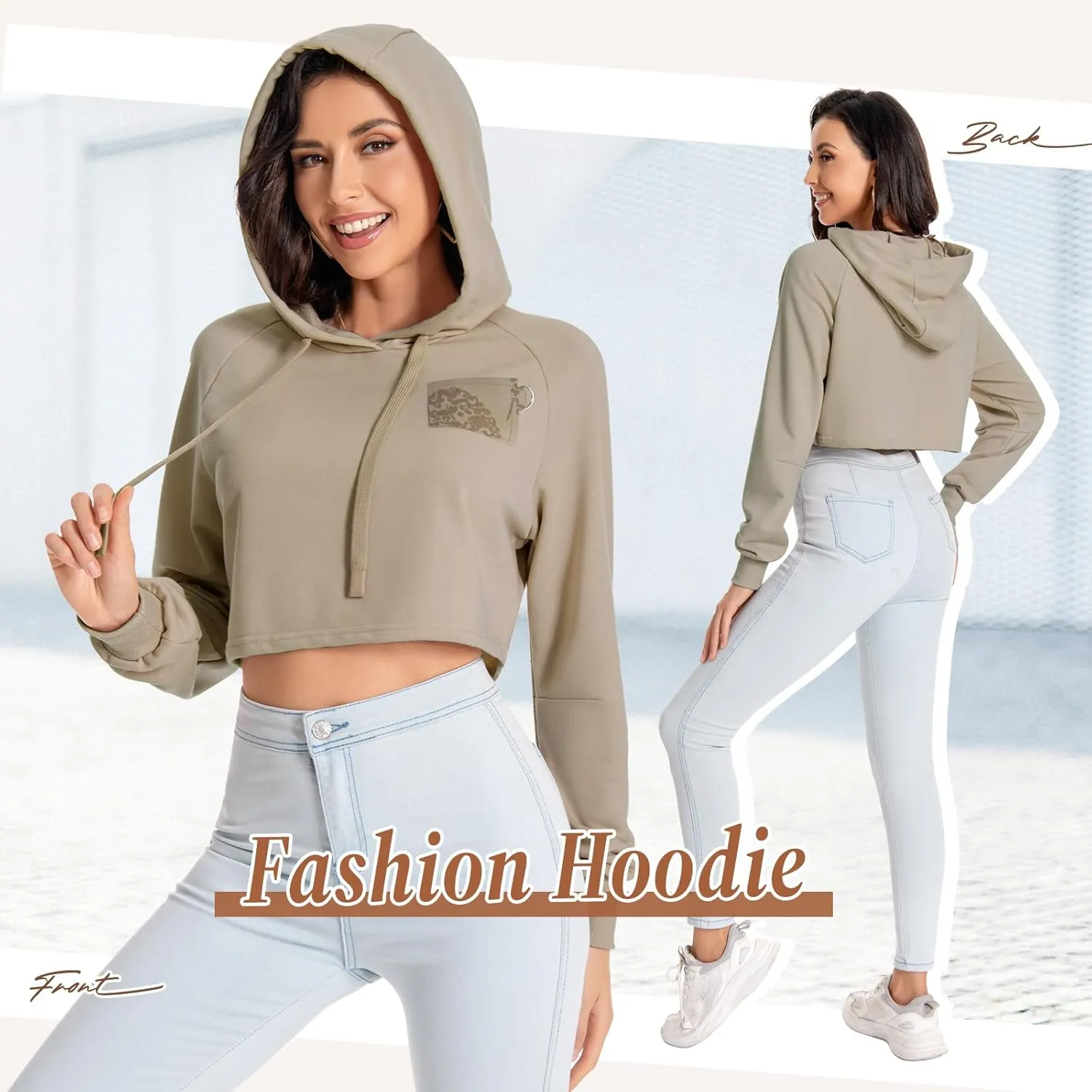 Women's Cropped Hoodie Long Sleeves Crop Top Sweatshirt with Hooded, 2024 Trendy Y2K Hoodies for Women Navel Exposed