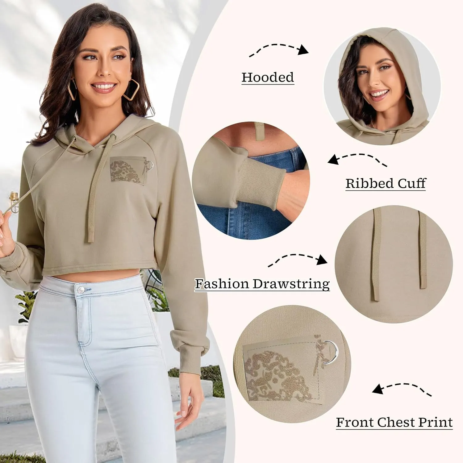 Women's Cropped Hoodie Long Sleeves Crop Top Sweatshirt with Hooded, 2024 Trendy Y2K Hoodies for Women Navel Exposed