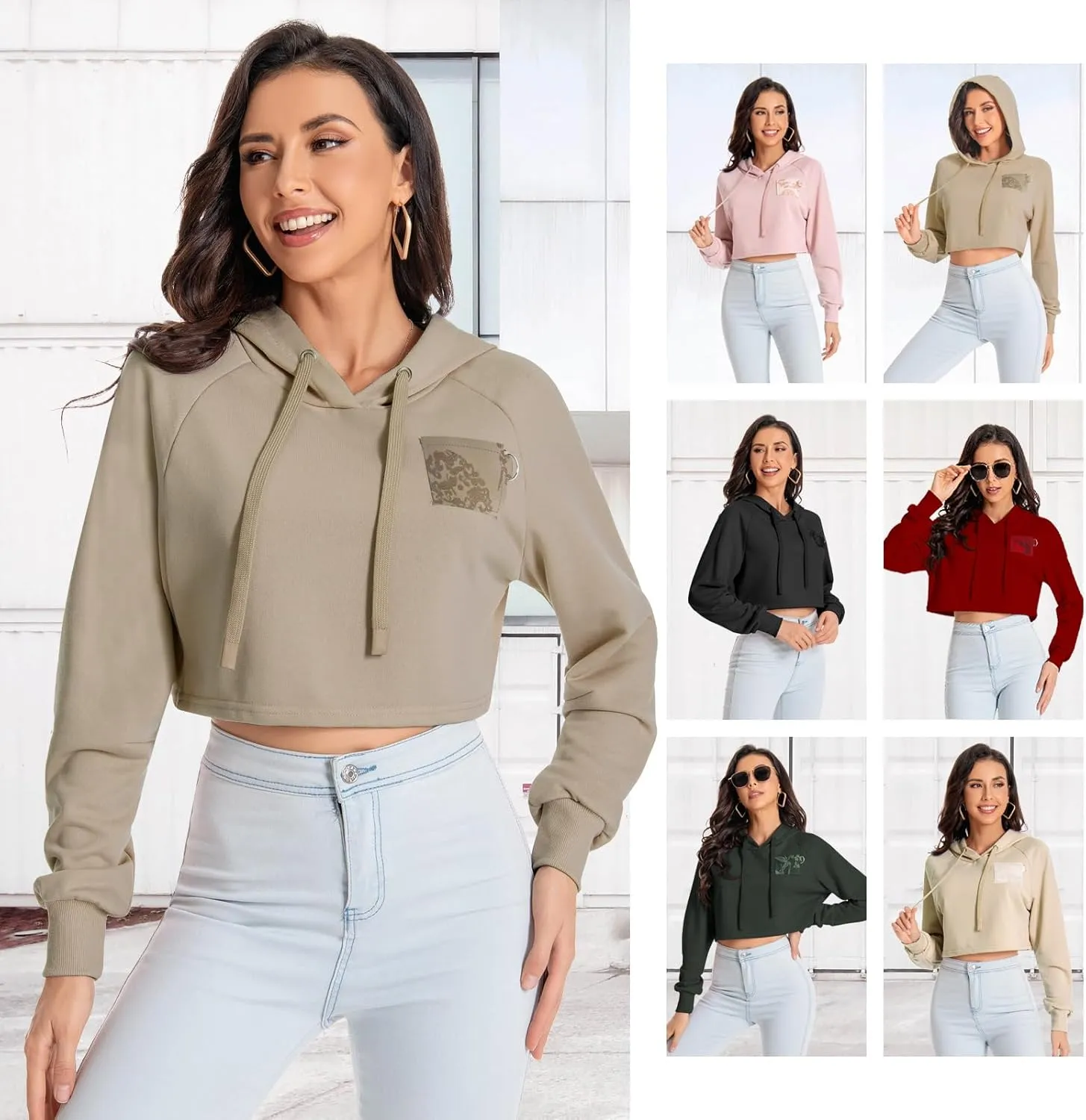 Women's Cropped Hoodie Long Sleeves Crop Top Sweatshirt with Hooded, 2024 Trendy Y2K Hoodies for Women Navel Exposed