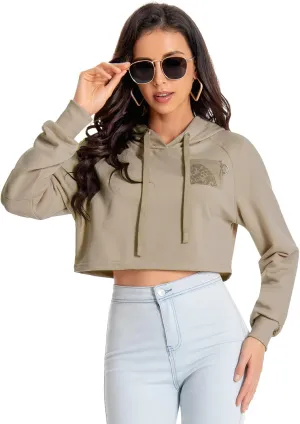 Women's Cropped Hoodie Long Sleeves Crop Top Sweatshirt with Hooded, 2024 Trendy Y2K Hoodies for Women Navel Exposed