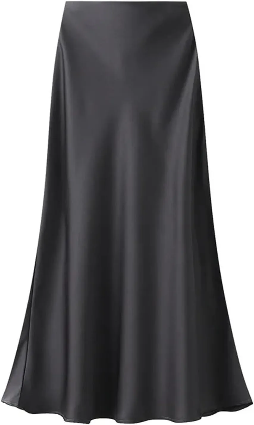 Women's Elegant Satin Fishtail Skirts Vintage Empire Waist Maxi Skirts Party Wear Fashion Clothes