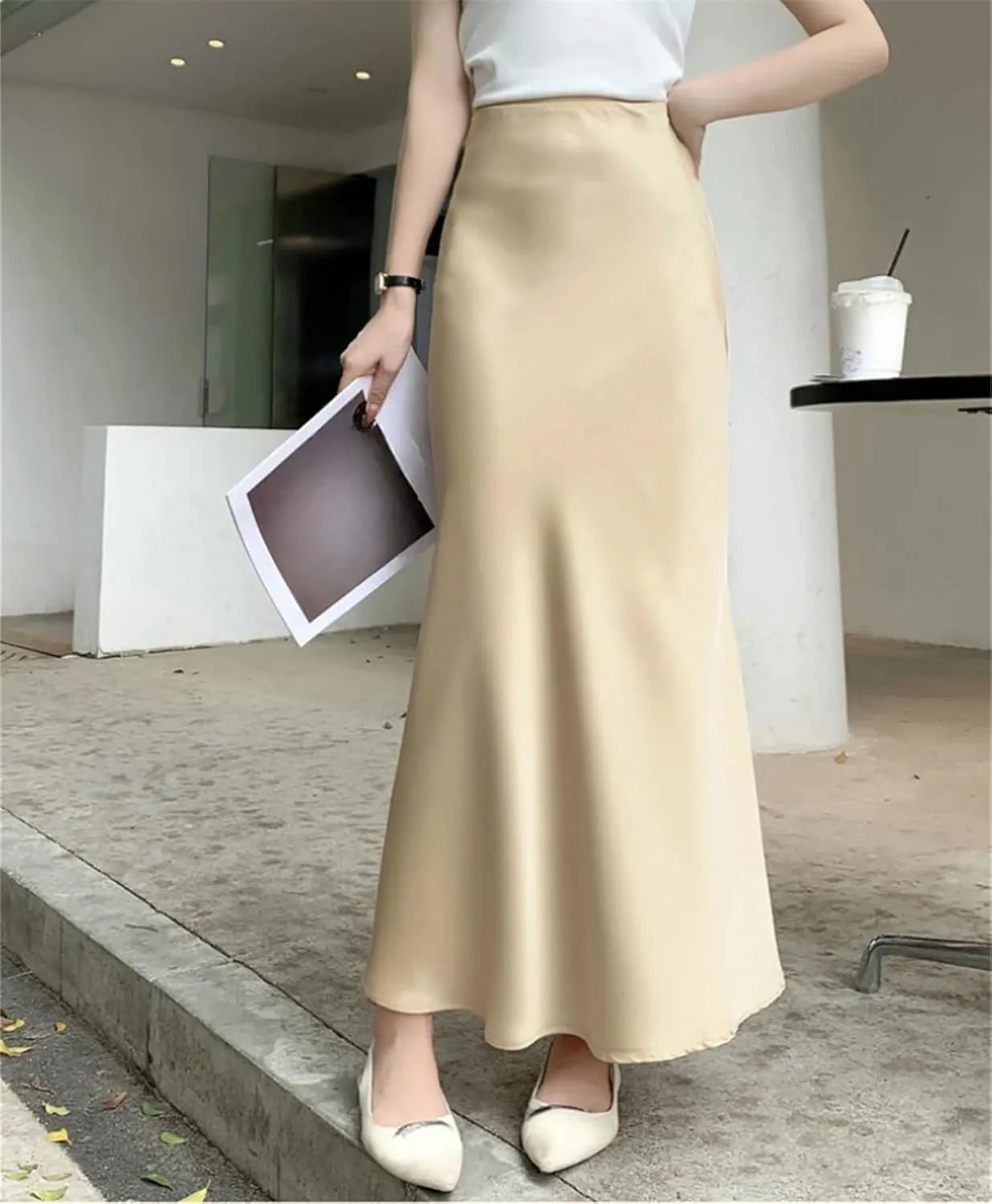 Women's Elegant Satin Fishtail Skirts Vintage Empire Waist Maxi Skirts Party Wear Fashion Clothes