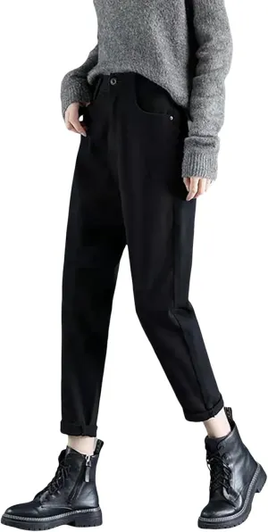Women's Jeans High Waisted Warm Winter Lounge Stretch Fleece Lined Thicken Boot Cut Slim Fit Trousers with Pockets