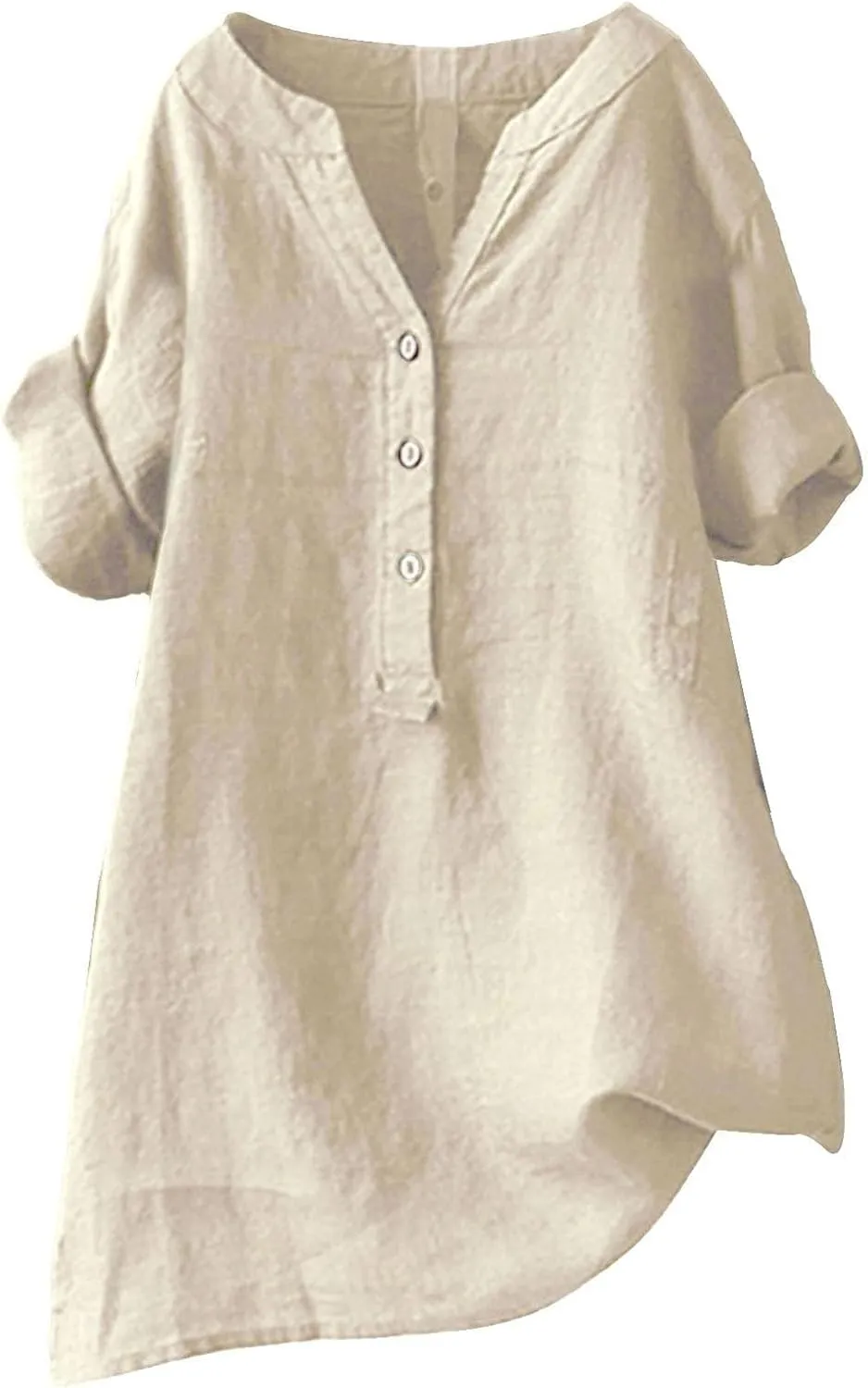 Women's Linen Shirts Summer Linen Floral Short Sleeve T Shirt Casual Loose Fit Henley V-Neck Tee Shirt