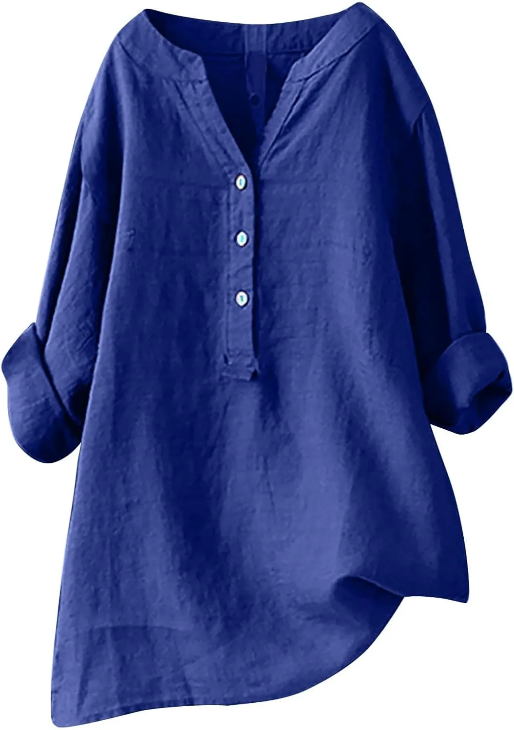 Womens Linen Shirts V Neck Button Up Blouses Plain Trendy Dressy Tshirt Short Sleeve Loose Fit Shirt