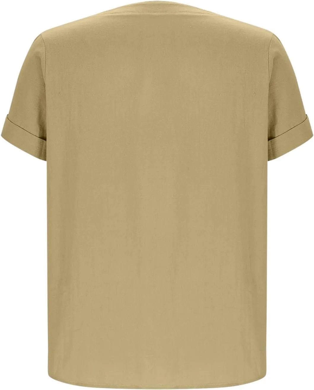 Womens Linen T Shirts Summer Short Sleeve Half Button Henley Shirts Dressy V Neck Boho Side Slit Blouse Tunic Tops