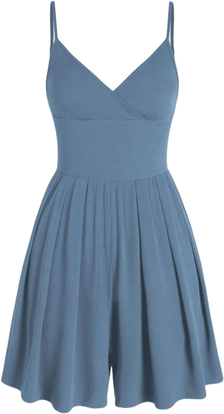 Womens Mini Dress Built in Shorts Summer Sexy Deep V Sleeveless Adjustable Spaghetti Strap Dresses Tunic Sundresses