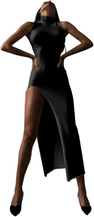Womens Mock Neck High Split Maxi Dress Bodycon Sleeveless Evening Cocktail Party Long Dress